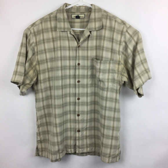 Tommy Bahama Other - Tommy Bahama Large L Shirt Tan Green Plaid Silk